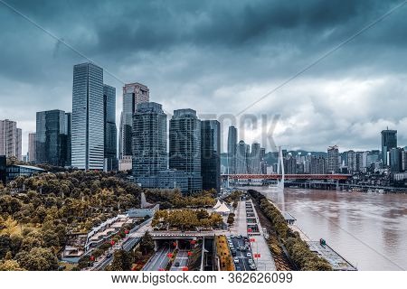 Jiangbei Financial District And Tall Buildings On Both Sides Of The Yangtze River, Chongqing, China.