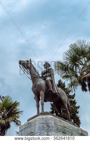 Bronze Memorial Statue Of Mustafa Kemal Ataturk, The Founder Of The Republic Of Turkey,  Over The Sk