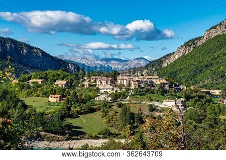 Village Of Saint Julien Du Verdon At Lac De Castillon In Provence, France.
