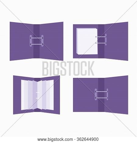 Open Folder For Documents. White Sheets Attached To A Folder. Blank Sheets Mock Up. Flat Design. Vec