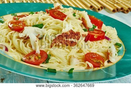 Cod Puttanesca With  Spaghetti,  Combined Spaghetti With White Fish And An Easy Puttanesca Sauce