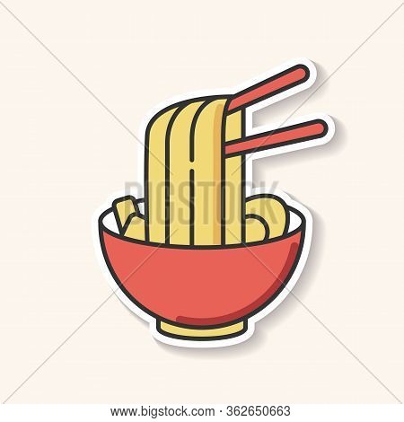 Ramen Patch. Instant Noodles In Bowl With Chopsticks. Traditional Japanese Soba. Asian Cuisine Dish.