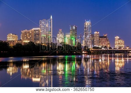 Beautiful Austin Skyline Reflection At Twilight