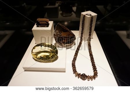 Smoky Quartz Crystal, Semi Precious Gem. Jewelry Composition Of Necklace Beads, Gemstone. Genuine Mi