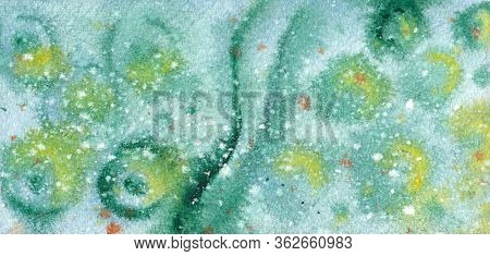 Beautiful Abstract Illustration With Green Blue Watercolor Background.