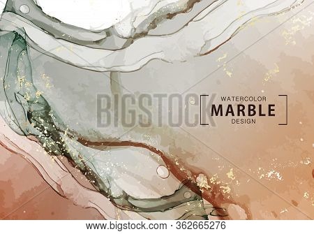 Watercolor Marble Design, Motion Liquid Flow Contemporary Spalsh. Warm Rust And Tauple Color Backgro