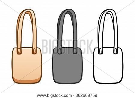Cartoon, Simple And Outline Style Textile Ecobags Set Isolated Illustration On White Background