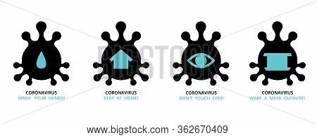 Virus , Bacteria , Microbe Icon Shape Set , Group Of Schematic Pictures Of Medicine Icons With Text
