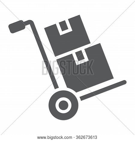 Hand Truck With Cardboard Boxes Glyph Icon, Logistic And Delivery, Hand Dolly Sign Vector Graphics, 