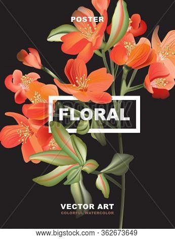 Macro Astromelia Flower Poster, Holiday Greeting Card, 8 March Design. Orange Red Flower Small Lily 