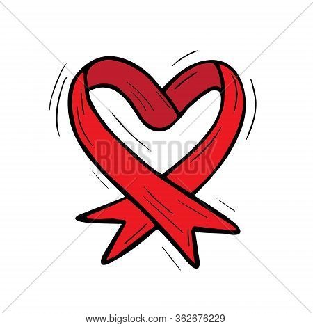 Ribbon Red Heart Isolated On White Background