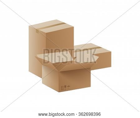 Stack Of Carton Delivery And Storage Boxes 3d Vector Illustration Isolated.