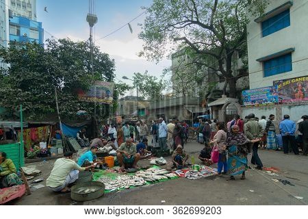 Kolkata, West Bengal, India - 16th December 2018 : Customers Buying Fishes At Fish Market In The Mor