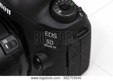 Tokyo, Japan 22.04.2020 - Dslr Camera Canon Mark 5d Iv Detail View Close Up Mode Dial Isolated
