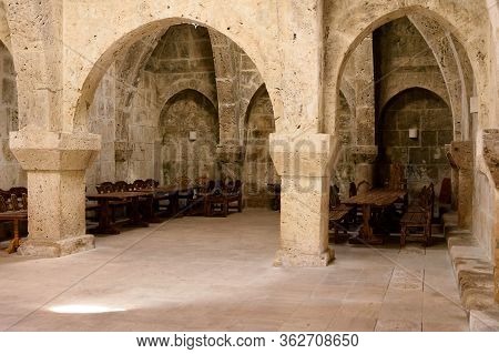 Haghartsin, Armenia-may, 02 2019: Refectory In Ancient Armenian Monastery Of Haghartsin, Rare Exampl