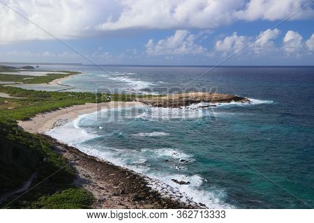 Guadeloupe Beach Landscape. Anse Des Chateaux Sandy Beach Scenic View.