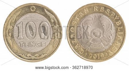 Kazakhstan 100 Tenge New Sample Isolated On White Background