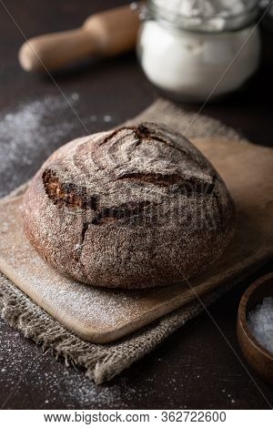Homemade Yeastless Bread On A Dark Background