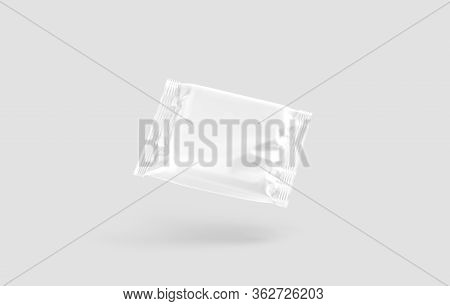 Blank White Square Chocolate Bar Foil Wrap Mockup, No Gravity, 3d Rendering. Empty Delicious Snack I