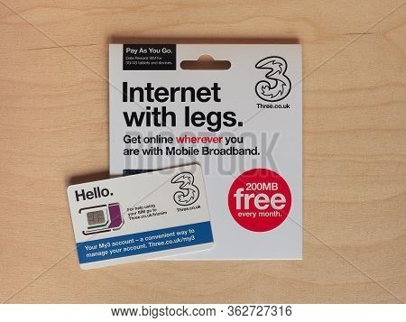London - Circa April 2020: Three Sim Card