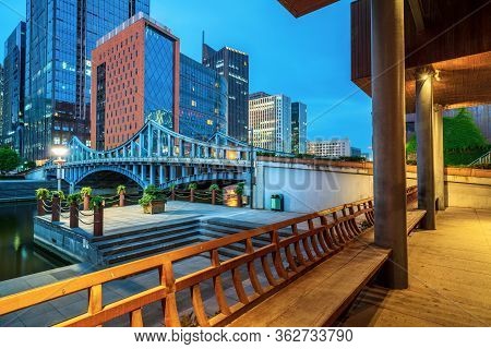 A Street Built Along The River, The Famous Water Street, Ningbo, China.