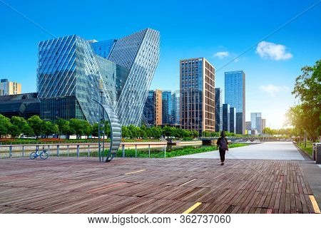 Modern City High-rise Buildings In The Central Business District Of Ningbo, China