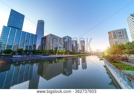 Modern City High-rise Buildings In The Central Business District Of Ningbo, China