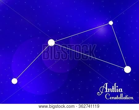 Antlia Constellation. Starry Night Sky. Cluster Of Stars, Galaxy. Deep Space. Vector Illustration