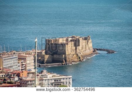 Aerial View Of Egg Castle, Castel Dellovo, In The Gulf Of Naples, Italy.
