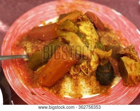 Couscous With Vegetables And Chicken In Marrakech, Morocco.destination