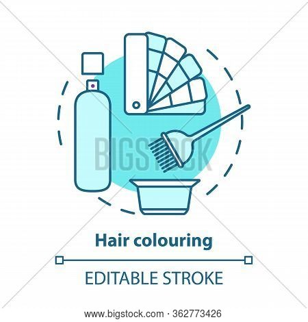 Hair Colouring Blue Concept Icon. Hair Highlighting And Dyeing, Hairdo. Hairstyling Idea Thin Line I
