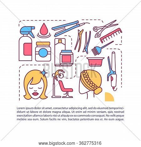Hairdresser Services Article Page Vector Template. Hair Braid, Hairdo. Brochure, Magazine, Booklet D