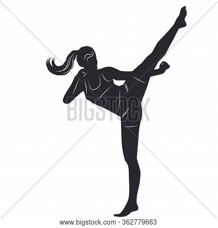 Karate - Woman Doing A Kick - Isolated On White Background - Vector.