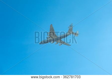 Kiev Region, Ukraine - April 23, 2020: Antonov An-225 Cargo Plane Is Returning To The Kiev Region Fr