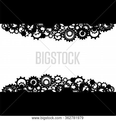 Techno Pattern With Geometric Gear Wheels Icon. Machinery Logo. Modern Mechanism Cog Concept. Techno