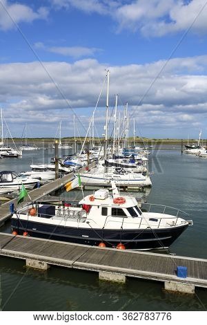 Boats In The Harbor. Malahide Marina.  Harbour, Coast Of Ireland