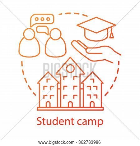 Student Camp Concept Icon. Summer Educational Club, Community Idea Thin Line Illustration. Sharing L