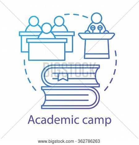 Academic Camp Concept Icon. Knowledge, Educational Club, Community Idea Thin Line Illustration. Shar