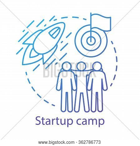 Startup Camp Concept Icon. Investors, Shareholders Help Idea Thin Line Illustration. Company, Busine