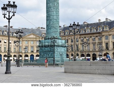 Paris, France. August 14, 2018. Place Vendome With Colonne Vendome.