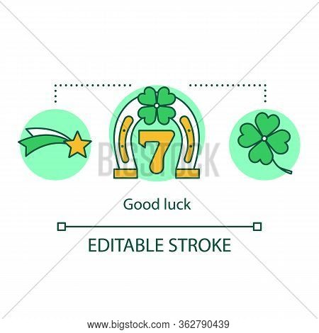 Good Luck Concept Icon. Fortune Idea Thin Line Illustration. Horseshoe Anf Four Leaf Clover Symbols.