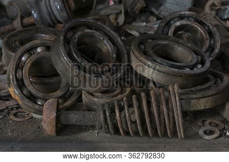 Old And Abandoned Bearing Kits In A Car Workshop