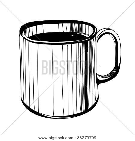 Mustavalkoinen luonnos kahvia, teetä tai Caffee muki