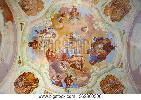 PURGA LEPOGLAVSKA, CROATIA - OCTOBER 08, 2016: Saint George, fresco in Chapel of Saint George in Purga Lepoglavska, Croatia
