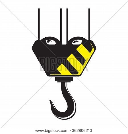 Industrial Hook Icon Isolated On White Background. Construction Crane Logo. Old Lifting Machinary An