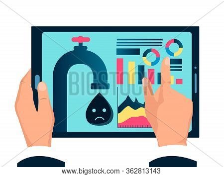 Oil Crisis, Drop In Oil Quotes, Opec Deal, Tablet With Infographic Of Lower Oil Prices In The Hands 