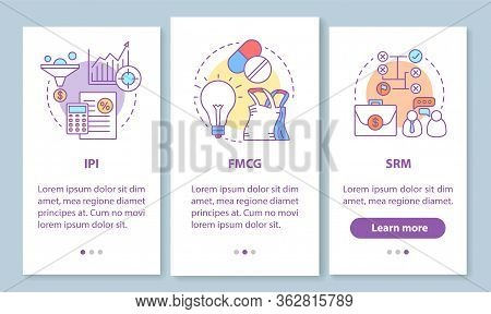 Industry Management Onboarding Mobile App Page Screen With Linear Concepts. Manufacturing, Ipi, Fmcg