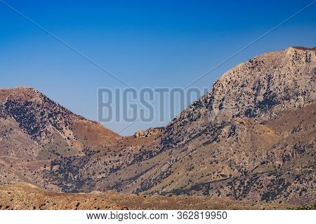 Panoramic View Of A Sea And Islands From The Top Of The Mountain, On The Island Of Crete, Greece.