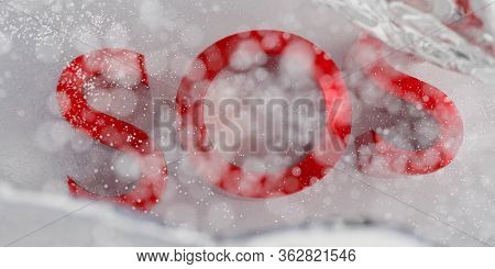 Sos Letters Mayday Are Lying In Water Red Characters Halp Sea Rescue Concept 3d Illustration Render