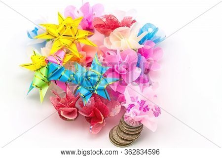 Set Ribbon Folded Into A Flower. Wrap Coins By Hand. I Worked For The Sacred(ordination ,matriculati